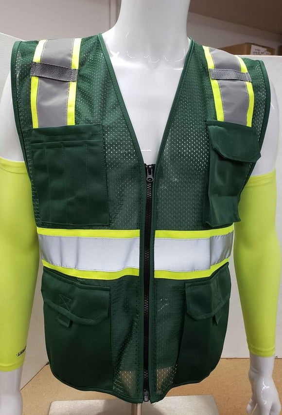 Two Tone Green Safety Vest with 6 Pockets