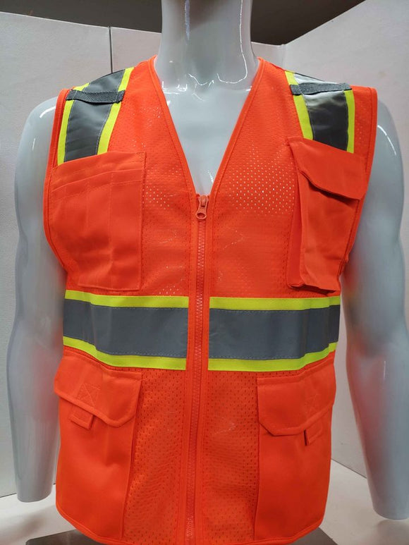 FX Class 2 Two Tone Orange Safety Vest with 6 Pockets