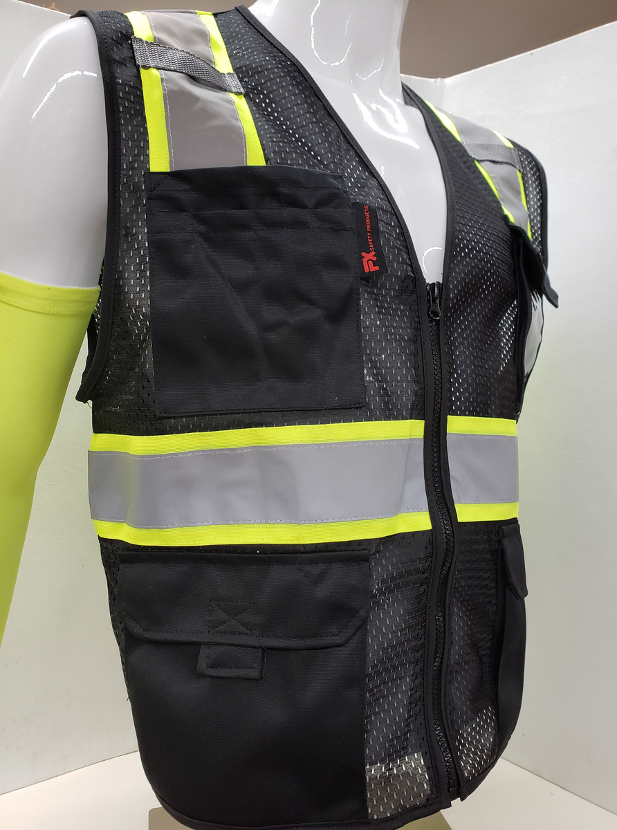 FX Two Tone Black Safety Vest with 6 Pockets