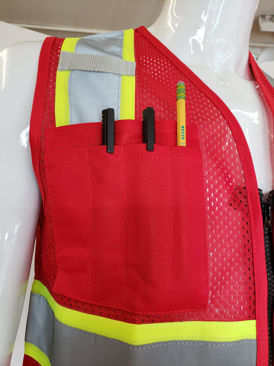 Two Tone Red Safety Vest with 6 Pockets RG Safety