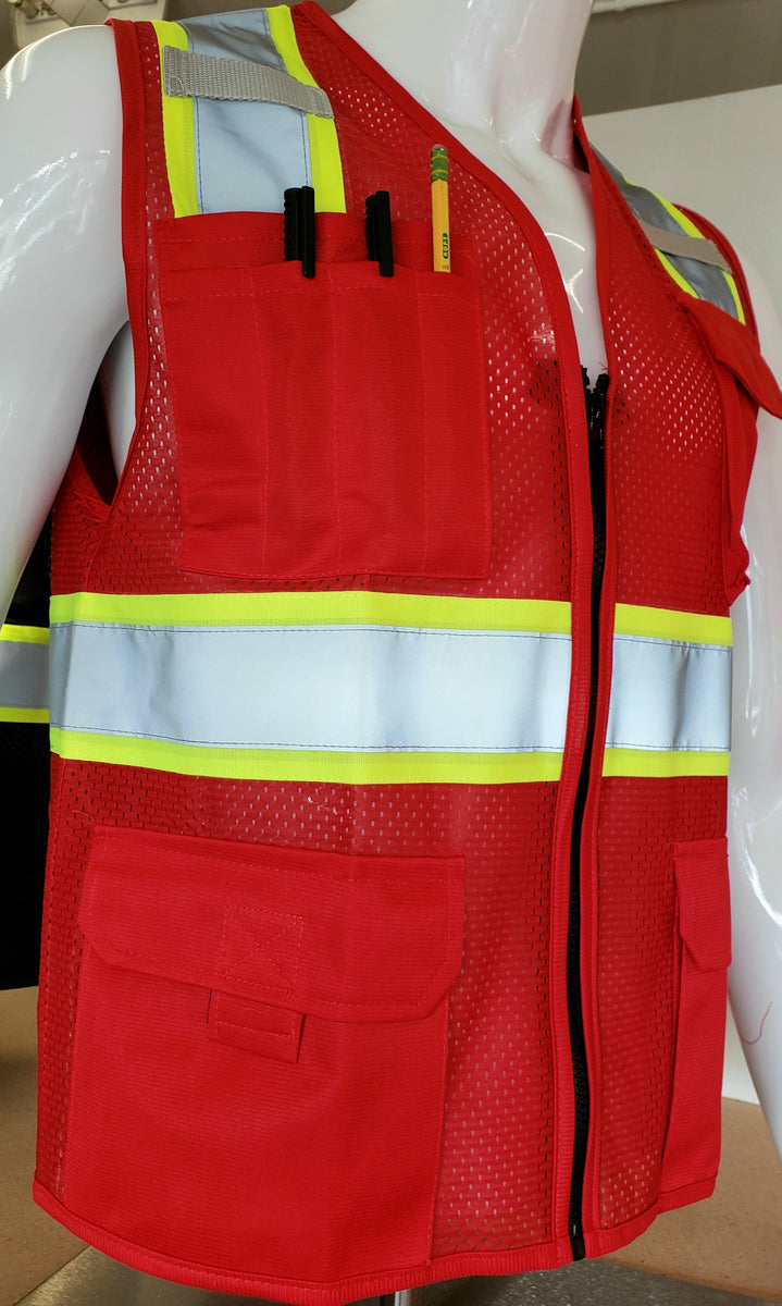 Two Tone Red Safety Vest with 6 Pockets RG Safety