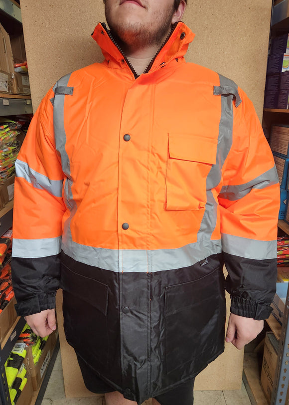 CLASS III Orange Reflective Safety Waterproof Bomber Parka Jacket with hood