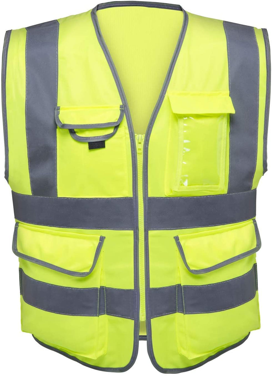 High Visibility Safety Vest with 7 Pockets and Zipper | Neon