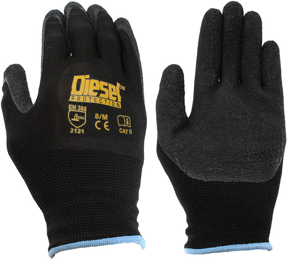 12-Pair Diesel Protection Pro-Tekk Latex Foam Grip Coated Work Gloves