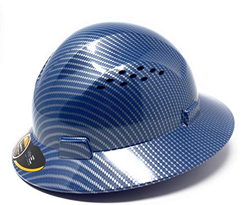 (ON SALE)HDPE  Blue/Silver Hydro Dipped Full Brim Hard Hat with Fas-trac Suspension
