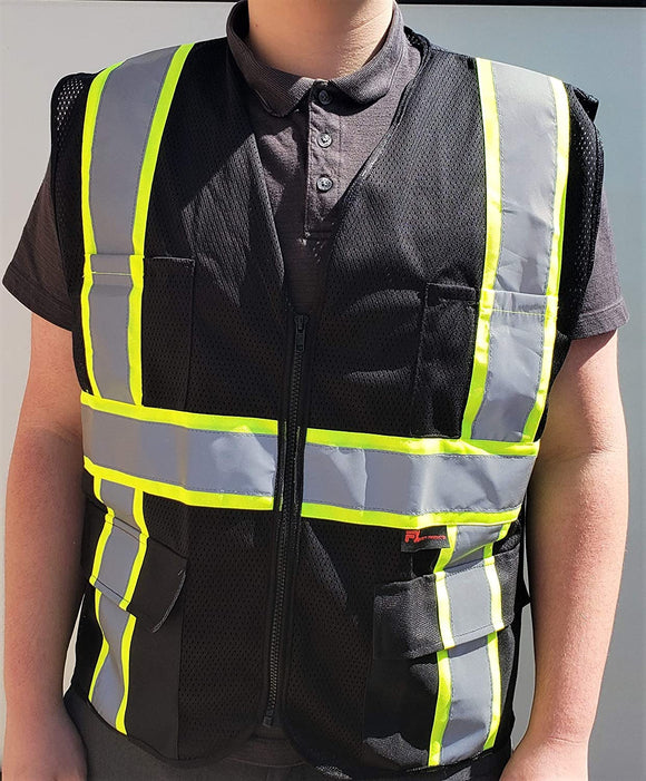 FX Two Tone Black Safety Vest with 6 Pockets