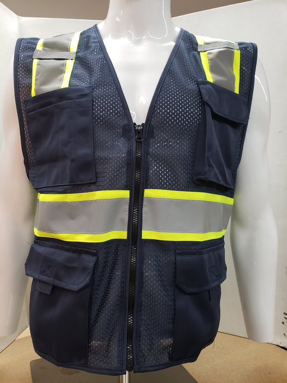 Two Tone Navy Blue Safety Vest with 6 Pockets