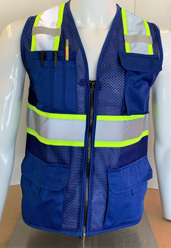 Two Tone Royal Blue Safety Vest with 6 Pockets