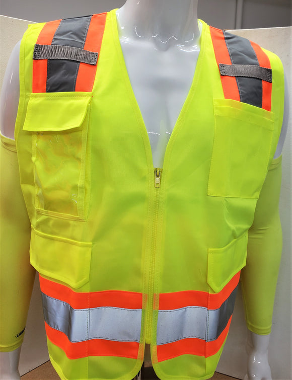 FX Two Tone Yellow Safety Vest with 4 Pockets I Solid Knitted fabric front & Back