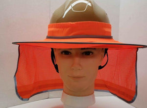 ORANGE HI Visibility Reflective Hard Hat Neck Shade with Visor for Full Brim Hard Hats