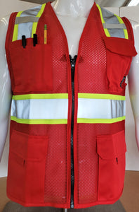 Two Tone Red Safety Vest with 6 Pockets