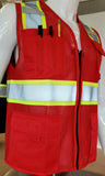 Two Tone Red Safety Vest with 6 Pockets