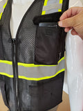 Two Tone Black Safety Vest with 6 Pockets