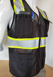 Two Tone Black Safety Vest with 6 Pockets