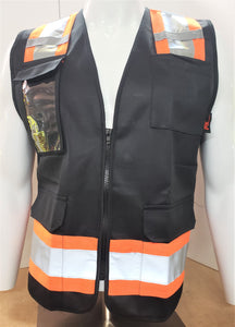 FX Two Tone Black Safety Vest with clear ID Pocket (Knitted Fabric Front & Back)