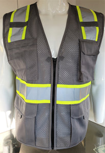 Two Tone GRAY Safety Vest with 6 Pockets