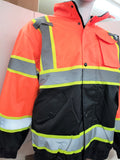 CLASS III Orange Reflective Safety Waterproof Bomber Jacket with hood