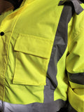 CLASS III Yellow Reflective Safety Waterproof Bomber Parka Jacket with hood