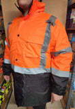 CLASS III Orange Reflective Safety Waterproof Bomber Parka Jacket with hood