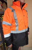 CLASS III Orange Reflective Safety Waterproof Bomber Parka Jacket with hood