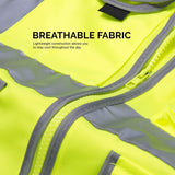 High Visibility Safety Vest with 7 Pockets and Zipper | Neon Yellow