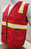 Two Tone Red Twill fabric Safety Vest with 4 Pockets