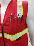 Two Tone Red Twill fabric Safety Vest with 4 Pockets