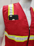 Two Tone Red Twill fabric Safety Vest with 4 Pockets