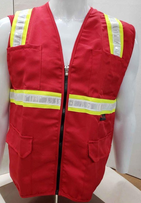 Two Tone Red Twill fabric Safety Vest with 4 Pockets