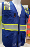 FX Two Tone Royal Blue Safety Vest with 6 Pockets with clear ID Pocket