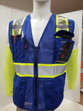 FX Two Tone Royal Blue Safety Vest with 6 Pockets with clear ID Pocket