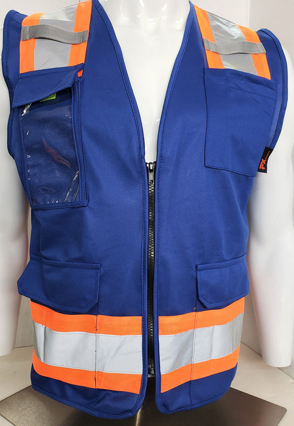 FX Two Tone Blue Safety Vest with clear ID Pocket (Knitted Fabric Front & Back)