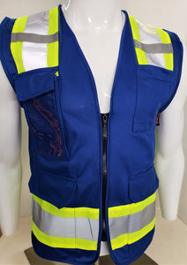 FX Two Tone Blue Safety Vest with clear ID Pocket (Knitted Fabric Front & Back)