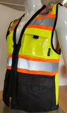 FX Three Tone Yellow/Black Safety Vest with 6 Pockets I Solid Knitted front & Mesh Back