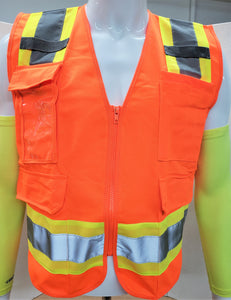 FX Two Tone Orange Safety Vest with 4 Pockets I Solid Knitted fabric front & Back