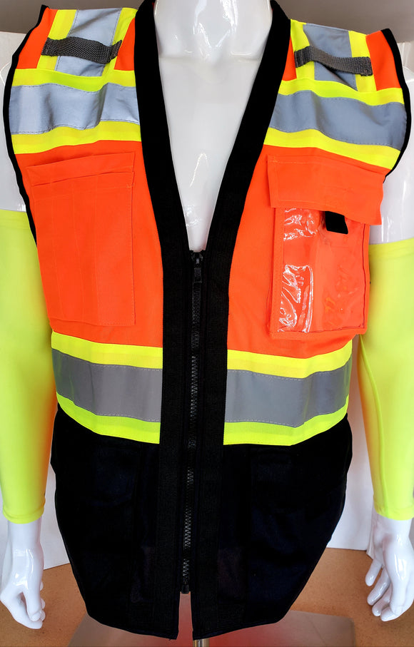 FX Three Tone Orange/Black Safety Vest with 6 Pockets