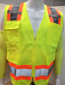 FX Two Tone Yellow Safety Vest with 4 Pockets I Solid Knitted fabric front & Back