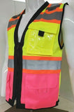 FX Three Tone Yellow/Pink Safety Vest with 6 Pockets I Solid Knitted front & Mesh Back