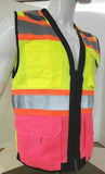 FX Three Tone Yellow/Pink Safety Vest with 6 Pockets I Solid Knitted front & Mesh Back