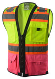 FX Three Tone Yellow/Pink Safety Vest with 6 Pockets I Solid Knitted front & Mesh Back