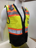 FX Three Tone Yellow/Black Safety Vest with 6 Pockets I Solid Knitted fabric front & Back